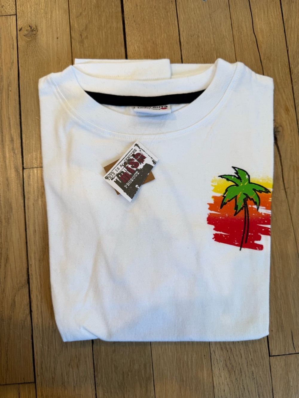 Mish Mish Boys Palm Tree Surf Board White Cotton Tshirt Size 7